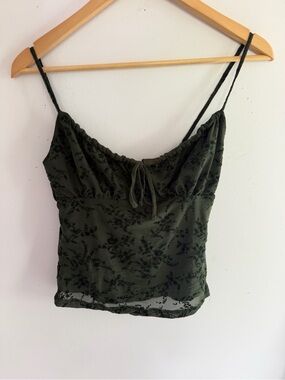 stradivarius Olive Green Floral Sheer Camisole